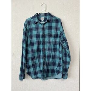 Lucky Brand Jeans California Mens L Blue Plaid Flannel Shirt Button Pocket Top